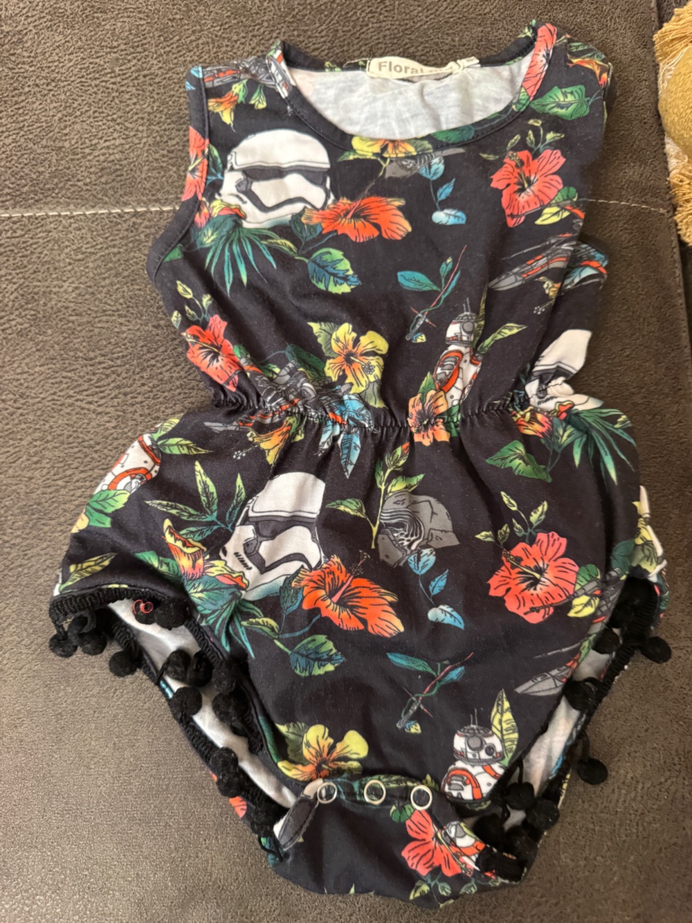 Kids Black Floral Tropical One-Piece Romper